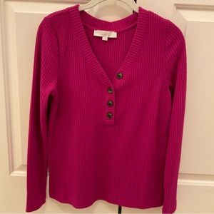 NWOT LOFT Pink Waffle Henley Tee V Neck